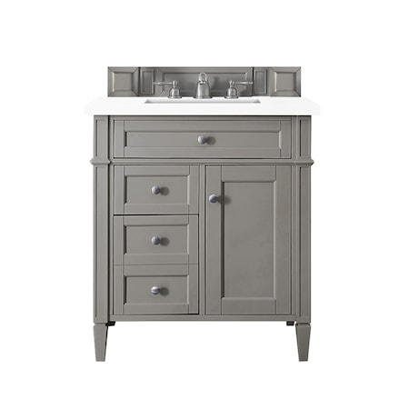 James Martin Vanities Brittany 30in Single Vanity, Urban Gray, w/ 3 CM White Zeus Quartz Top 650-V30-UGR-3WZ